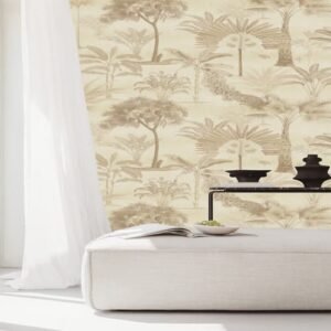 Warm Parchment Beige Living Room Wallpaper
