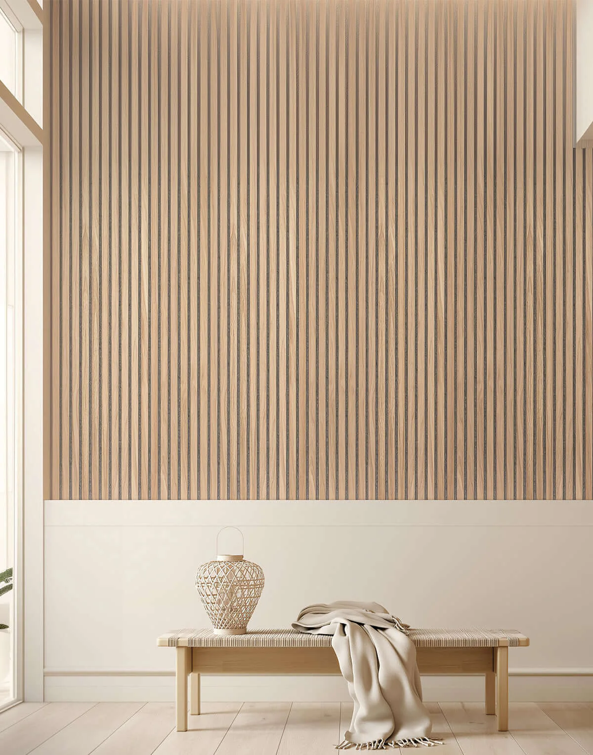 Natural Oak Grey Felt Acoustic Slat Wood Wall Panels