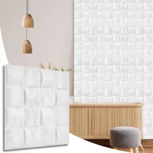 Decorative 3D Wall Panels Sheets Square Grid Lattice Design Light Grey