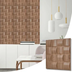 Decorative 3D Wall Panels Sheets Square Grid Lattice Design Matte Wood