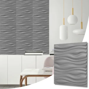 Decorative 3D Wall Panels Sheets Wave Effect Design in Matt Silver Grey