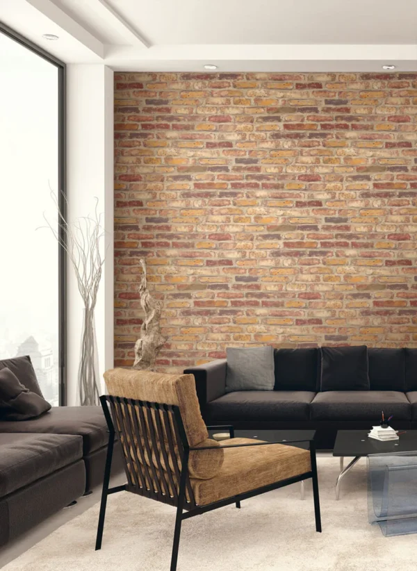 NextWall Faux Rustic Red Brick Peel and Stick Wallpaper - Wall Panels Dubai