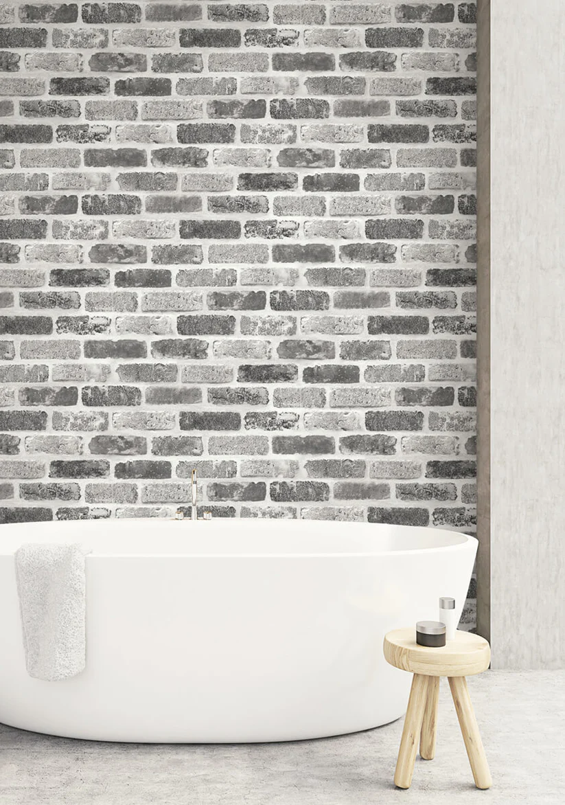 NextWall Gray Washed Brick Peel and Stick Wallpaper - Image 3