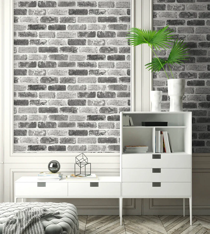 NextWall Gray Washed Brick Peel and Stick Wallpaper - Image 5