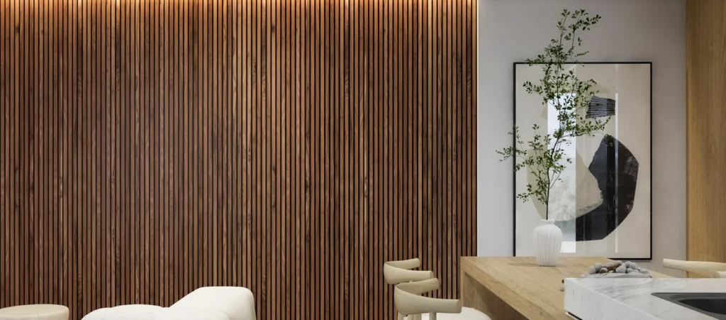 Decorative Wood wall panel installation at Al qouz